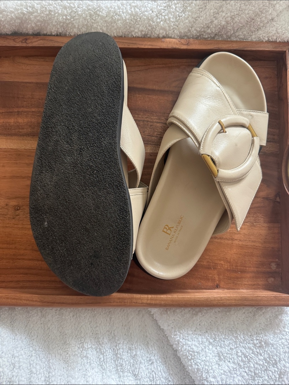 Banana Republic Cream Slide Sandals with Gold Buckle Detail - Picture 3 of 5